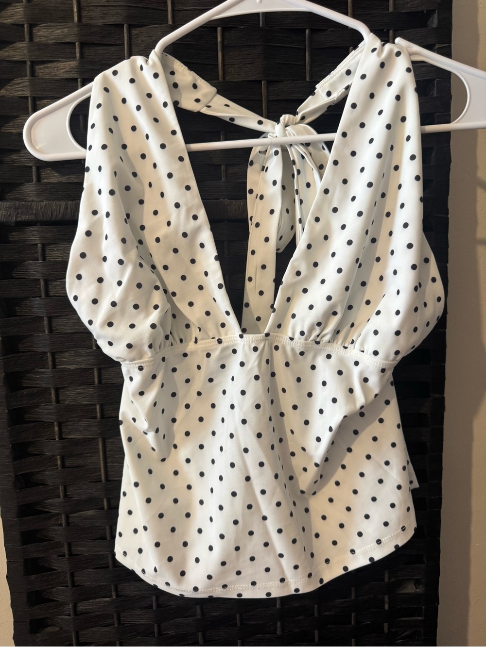 Edikted White Halter Camisole with Black Polka Dots